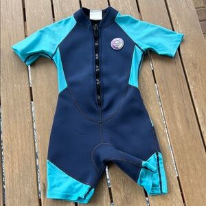Kids Swim Shorty Wetsuit - Blue and Black